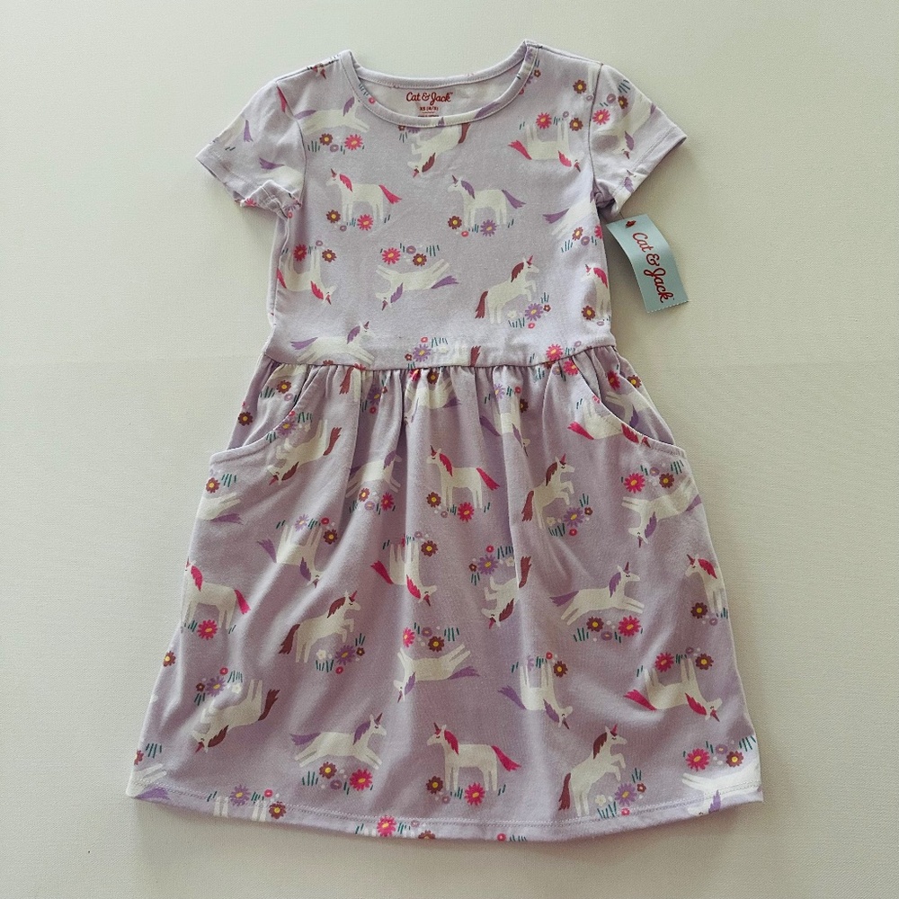 Cat & Jack Girls 4-5 Violet Unicorn Dress NWT Spring Summer